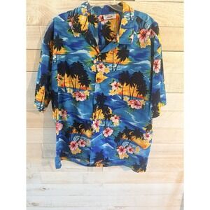 Vintage Pacific Legend Hawaiian Shirt Mens 2XL Blue  Floral Tropical Beach
